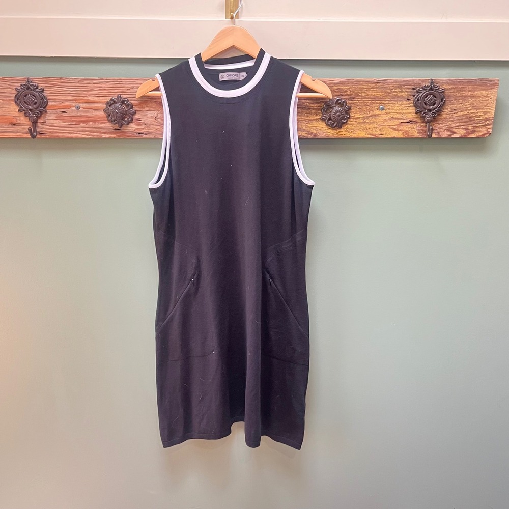 G/FORE‎ Womens XL Black 100% Wool Sleeveless Knit Golf Dress White Trim Pockets